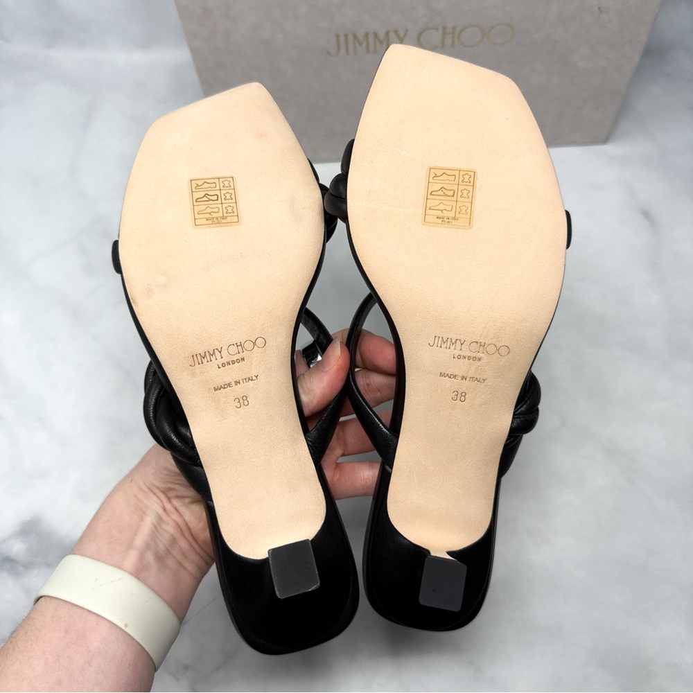 NEW Jimmy Choo Diosa 50 Braided Square Toe Low Kitten Heel Mule Sandals Black 38 - Picture 8 of 15